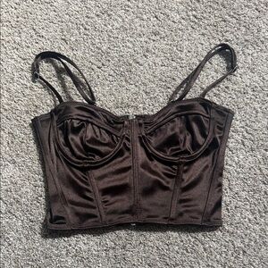 Divided Brown Satin Crop Top